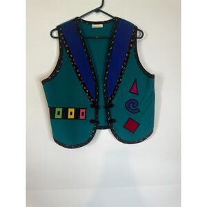 Lynn Murray Wool Vest Colorful Multi Textured Knit Boho Retro Women’s